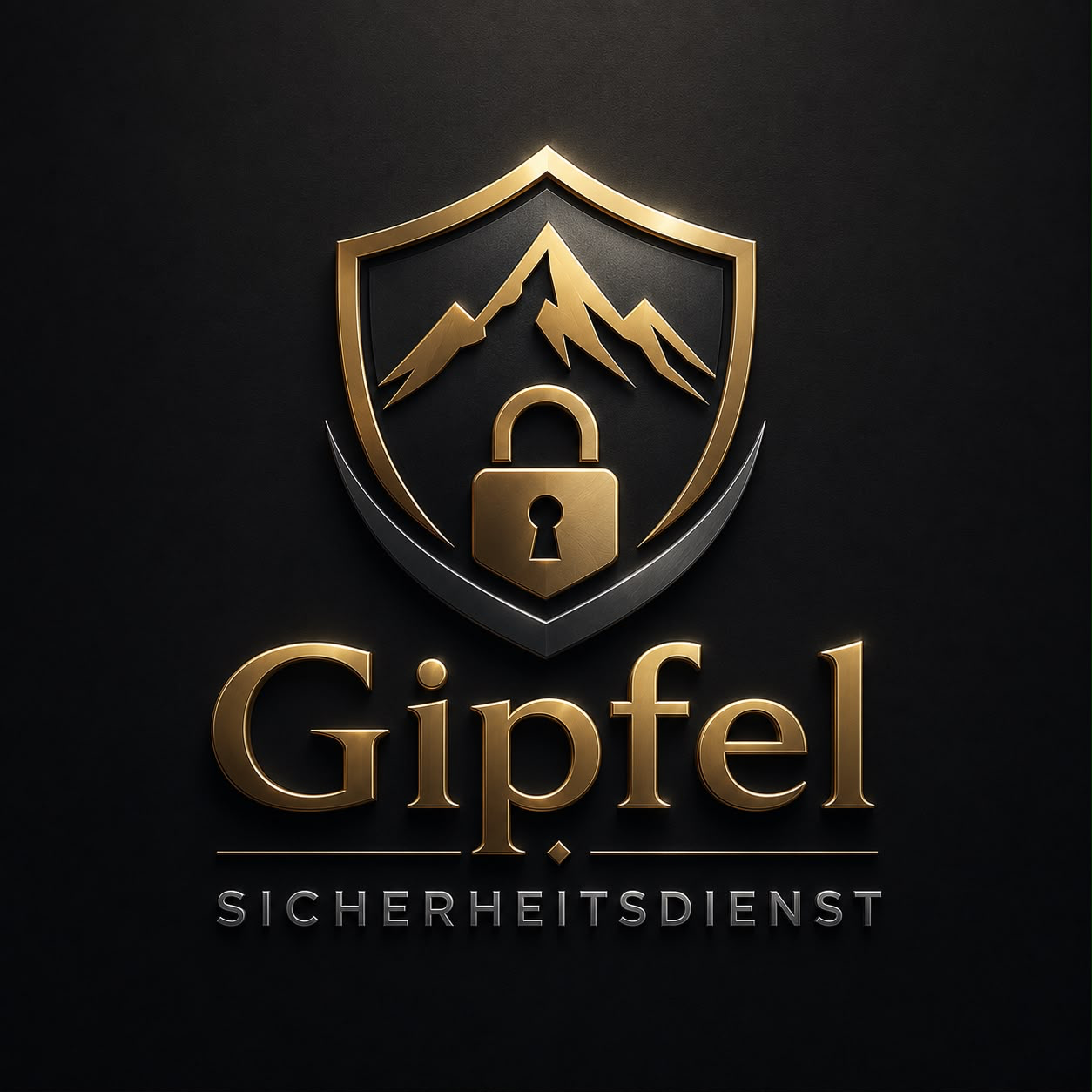 GIPFEL Sicherheitsdienst – goldenes Schild mit Berg und Schloss